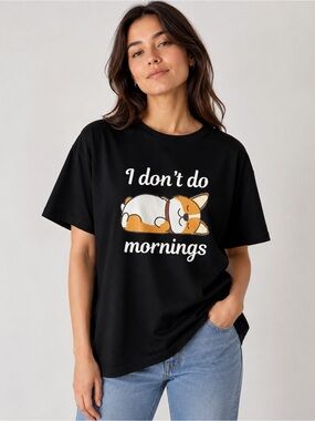 I Don't Do Mornings Black Dog T-Shirt - XL